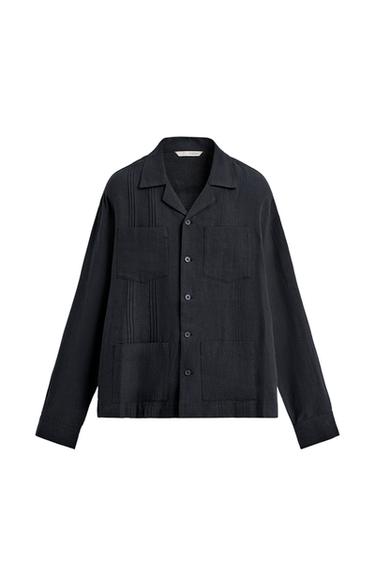 RELAXED FIT 100% LINEN SHIRT WITH PLEATED POCKETS