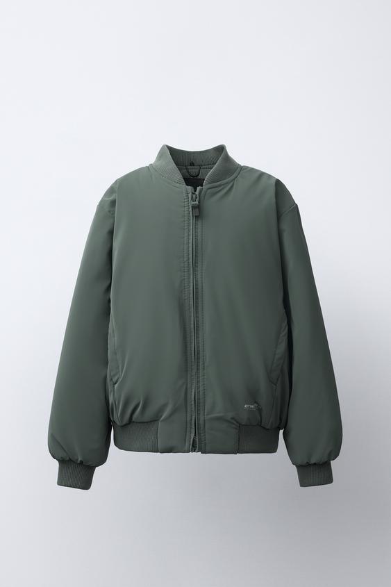 ラバー加工フード付きデタッチャブルボンバージャケット - カーキ 