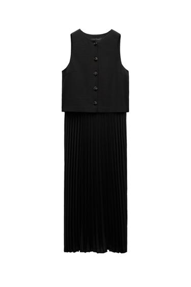 PLEATED CONTRAST WAISTCOAT DRESS