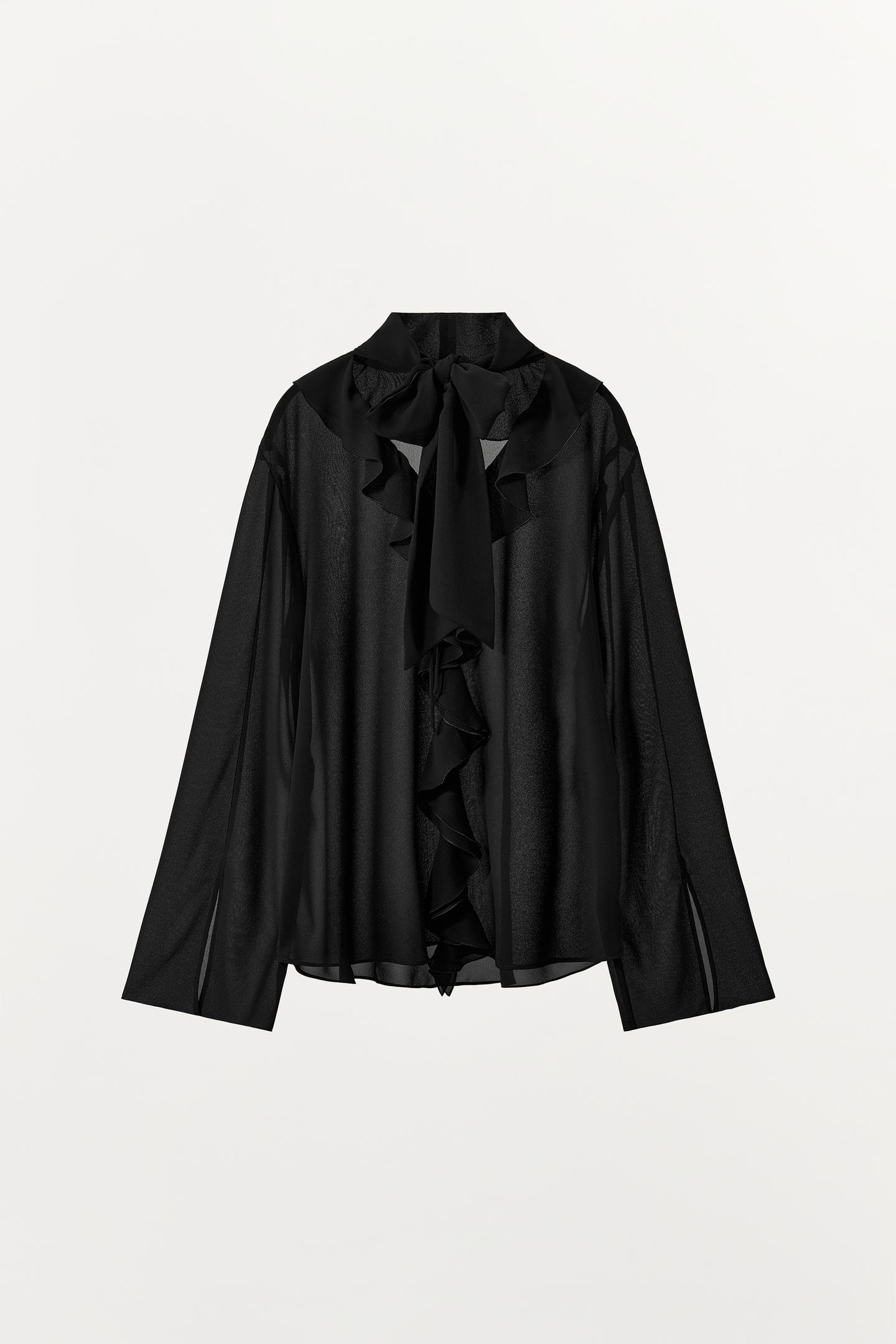 Женская блузка Zara Ruffle Bow Blouse, цвет: Чёрный — фото 5