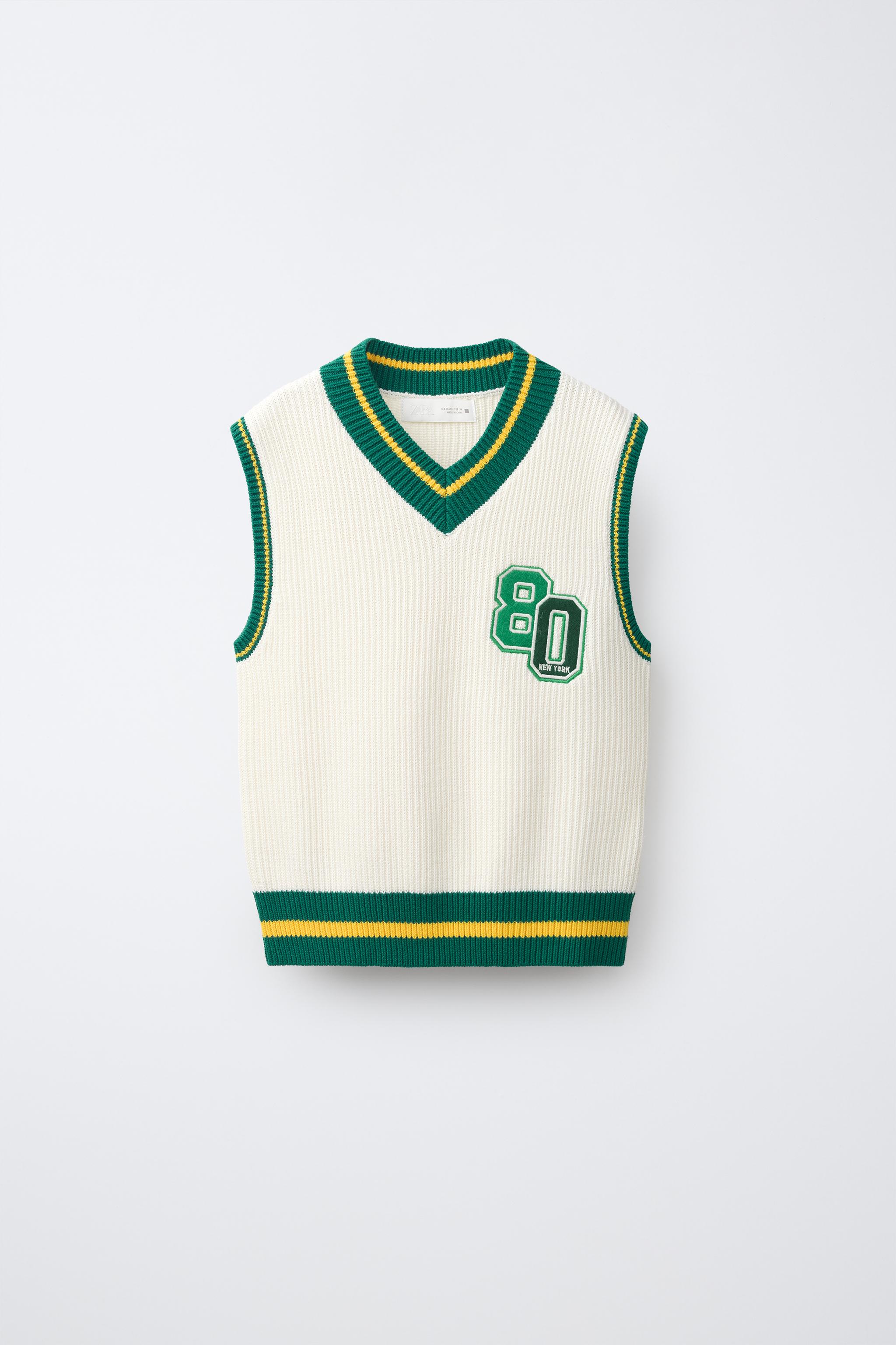 VARSITY KNIT VEST — Ecru