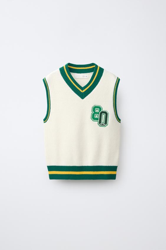 ÁO GI LÊ DỆT KIM KIỂU VARSITY - Kem từ Zara - Hình ảnh 0