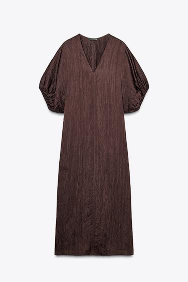 ROBE À MANCHES BOUFFANTES ZW COLLECTION - Marron de Zara - Image 4