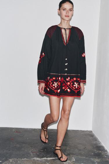 КОРОТКОЕ ПЛАТЬЕ С ВЫШИВКОЙ — ZW COLLECTION — ЧЕРНЫЙ от Zara — изображение 0