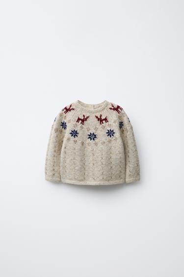 Zaras STICKAD TRÖJA MED STJÄRNOR OCH RENAR - Ljust beige