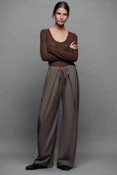 بنطلون بكسرات ZW COLLECTION - بني/ توبو by Zara