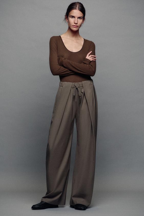 ZW COLLECTION PLEATED TROUSERS - Brown / Taupe by Zara - Image 0