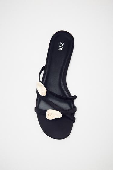 SATIN-EFFECT FLOWER SANDALS - Black by Zara