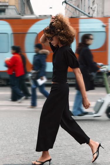 LEATHER STRAPPY HEEL SANDALS - Black by Zara