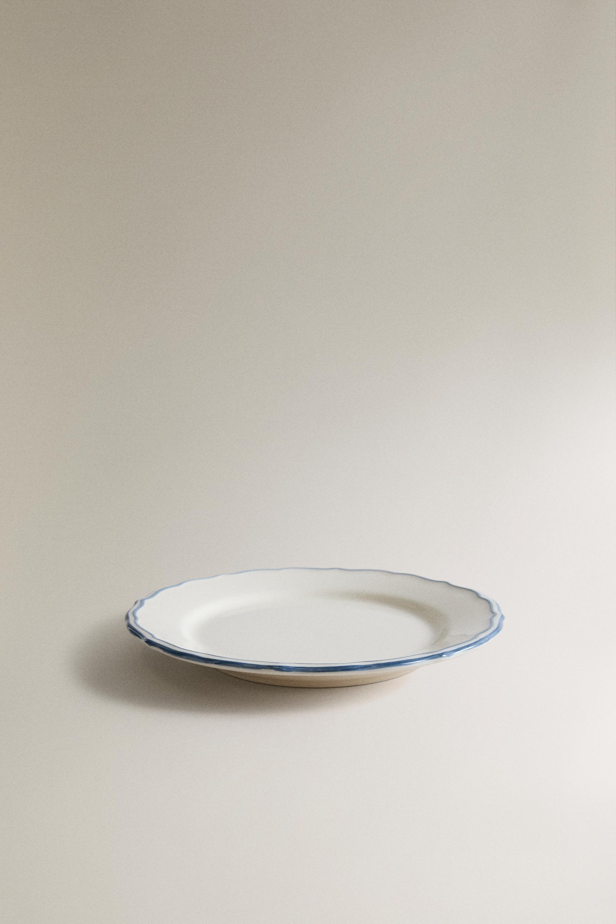 WAVY EARTHENWARE DESSERT PLATE WITH RIM — Blue (alternate view)
