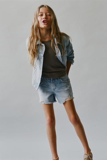 RIPPED DENIM BERMUDA SHORTS - Light blue by Zara