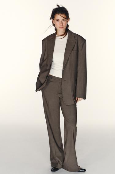 NADELSTREIFENHOSE - Cremefarben / Braun von Zara