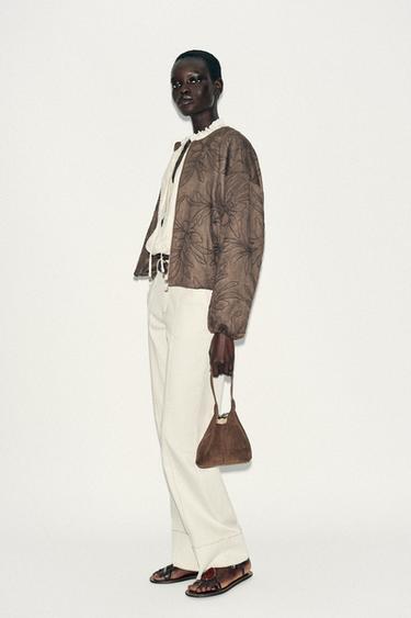 EMBROIDERED FAUX SUEDE BOMBER JACKET - Khaki by Zara - Image 2