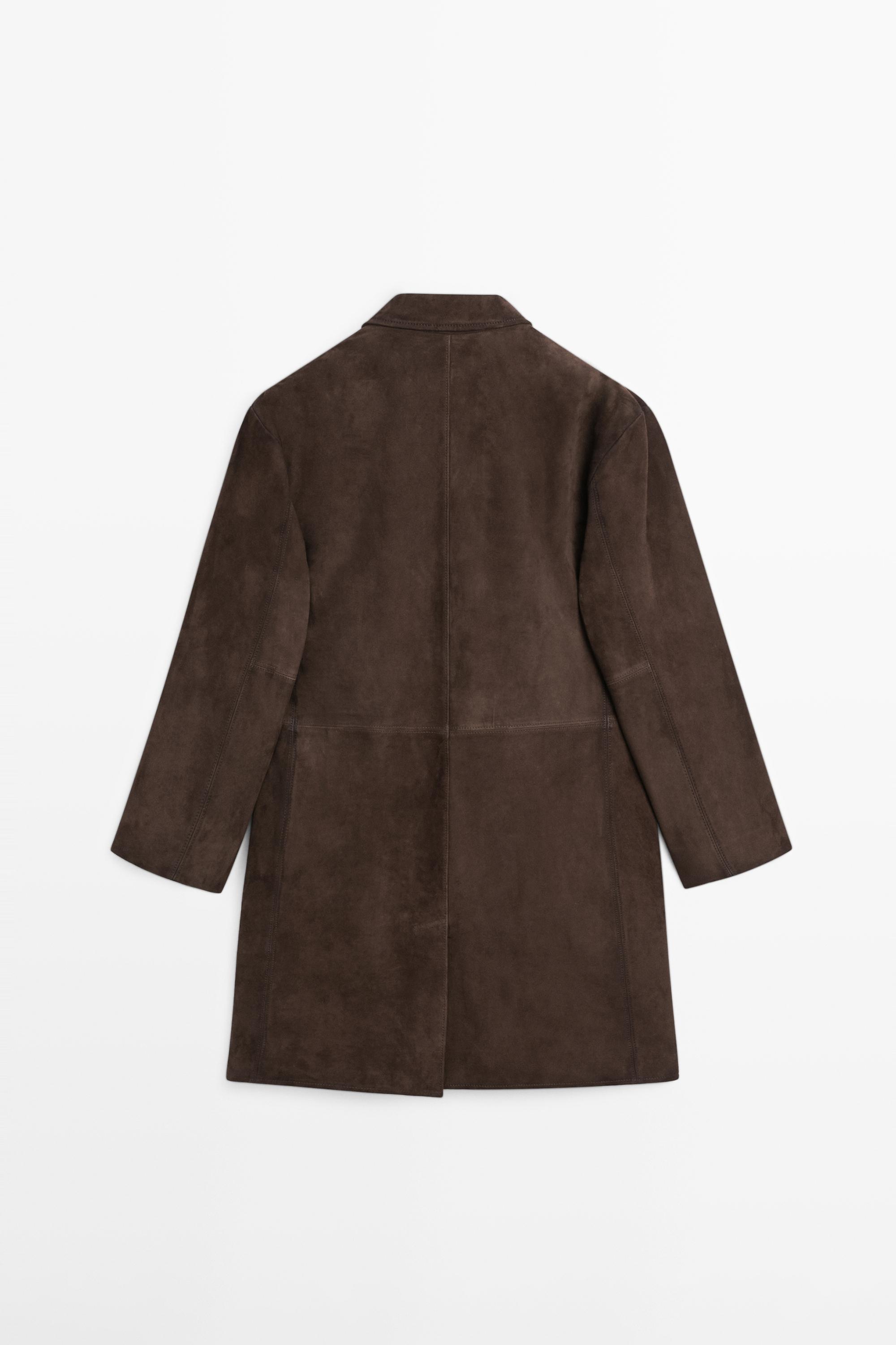 Manteau long en cuir finition daim