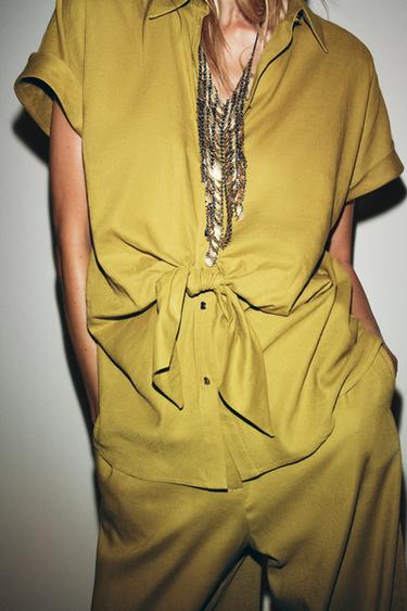 CHEMISE NŒUD AVEC LIN - Moutarde de Zara - Image 1