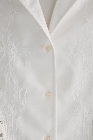 EMBROIDERED COTTON SHIRT - Oyster-white by Zara - Image 5