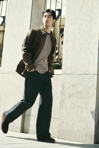 Zara 仿舊麂皮夾克 - 灰綠色