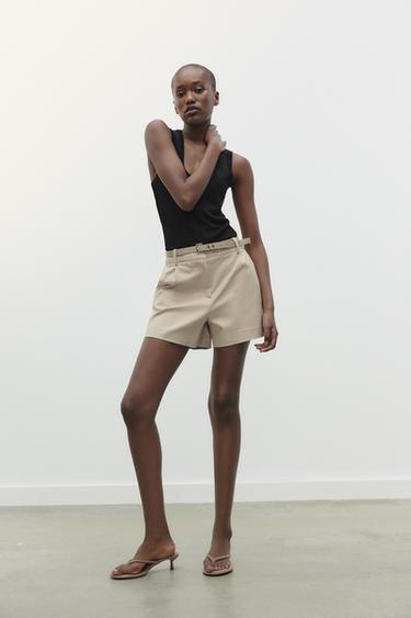 Zara BELTED SHORTS WITH DARTS - Light camel - Image 0
