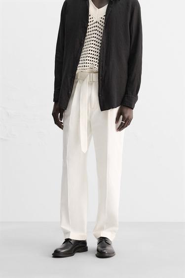 PLEATED TROUSERS WITH BELT - Ecru by Zara