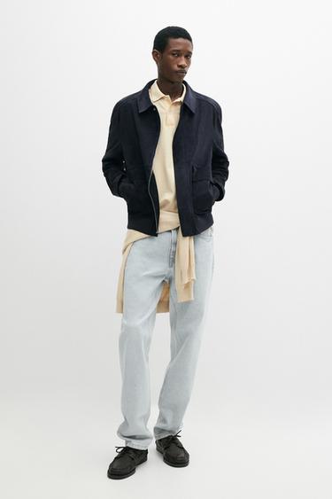 Zara Suede leather jacket with pockets - Blue - Image 0