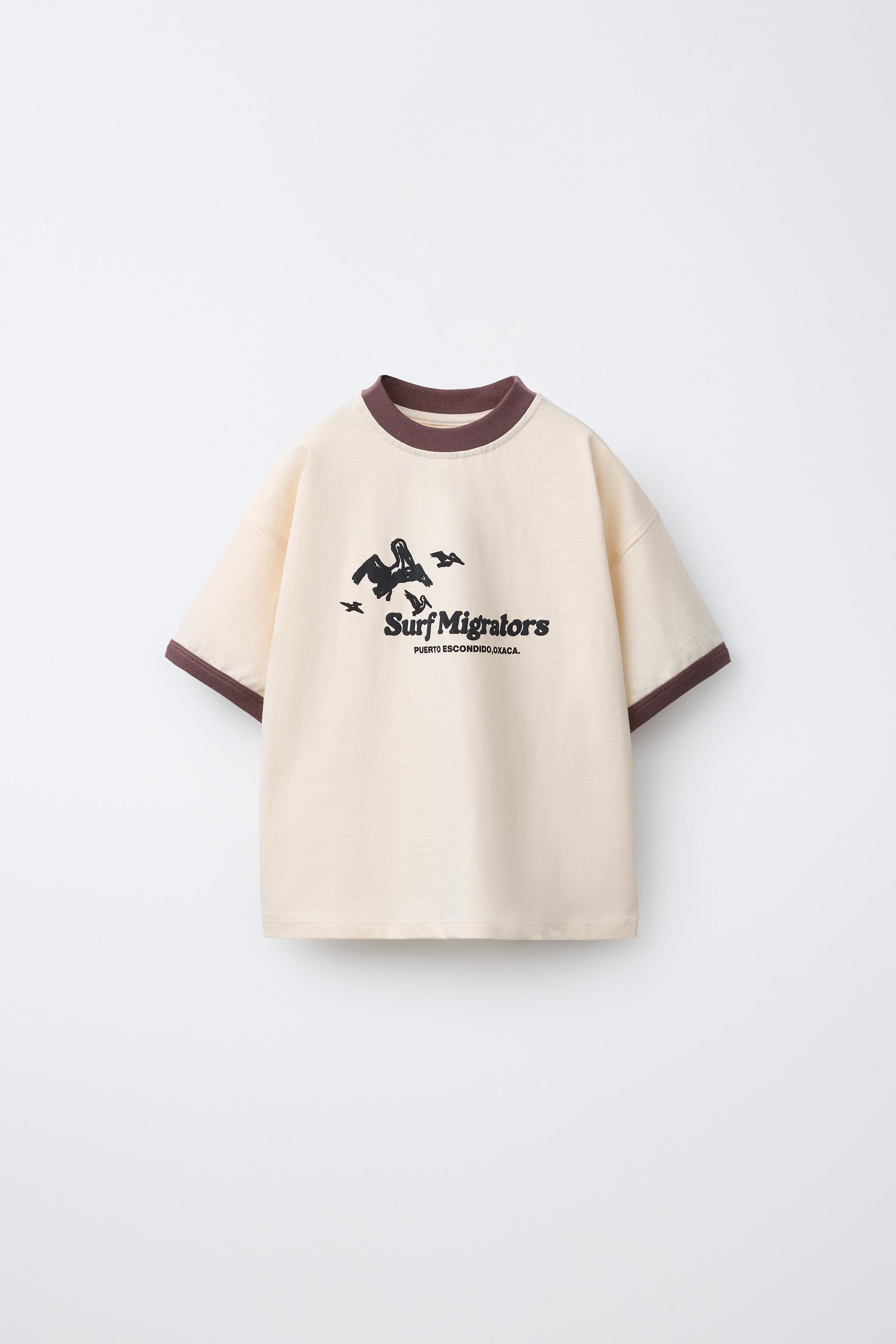 CONTRASTING TEXT PRINT T-SHIRT - Mid-ecru | ZARA United States