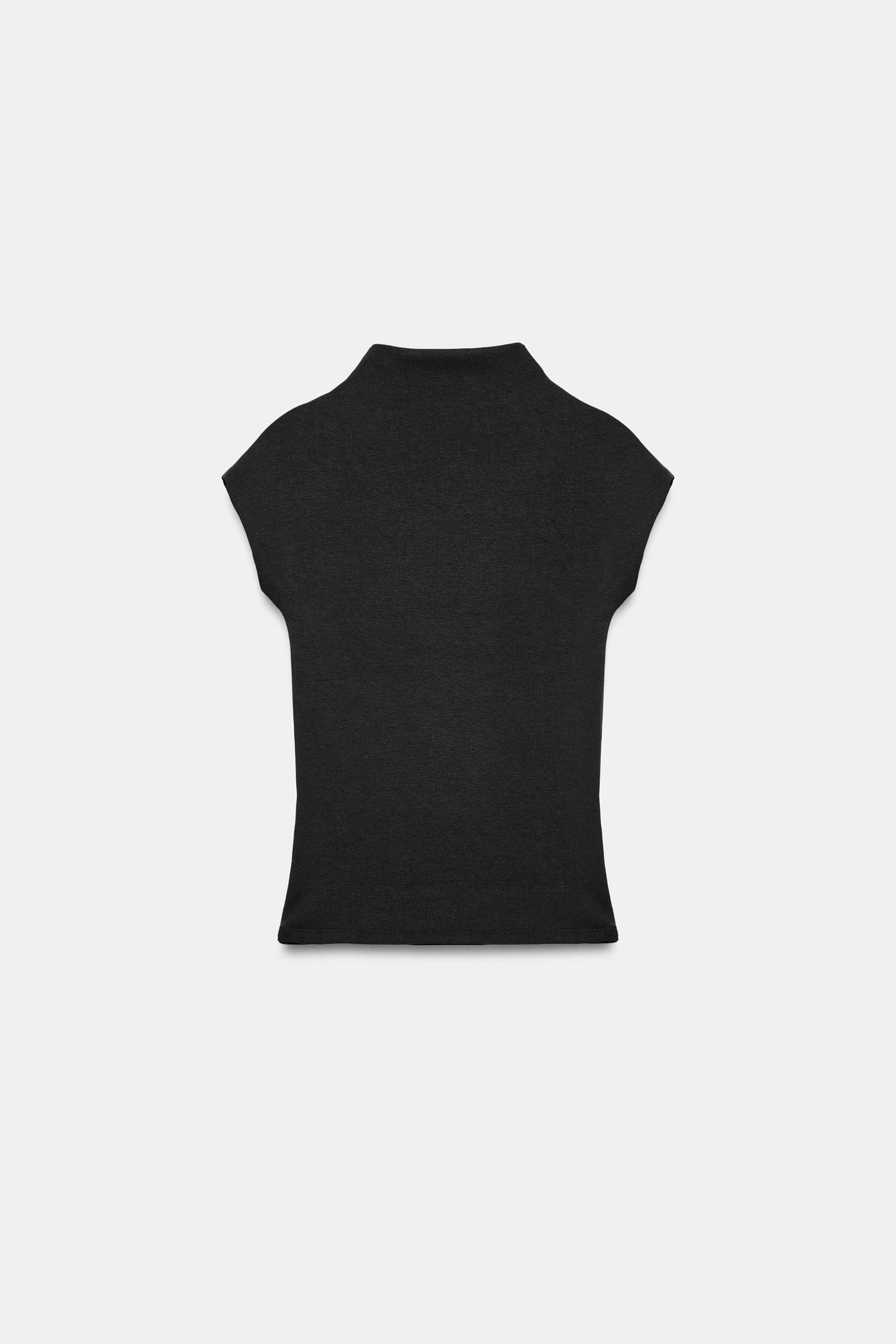 Женский топ Zara Lyocell Mock Neck Top, цвет: Чёрный — фото 2
