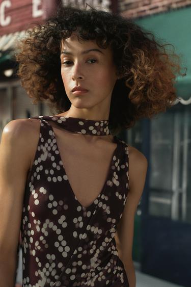 LONG DOTTED TULLE DRESS - Brown / Ecru by Zara