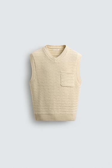 CHALECO PUNTO ESTRUCTURA BOLSILLO - Beige de Zara