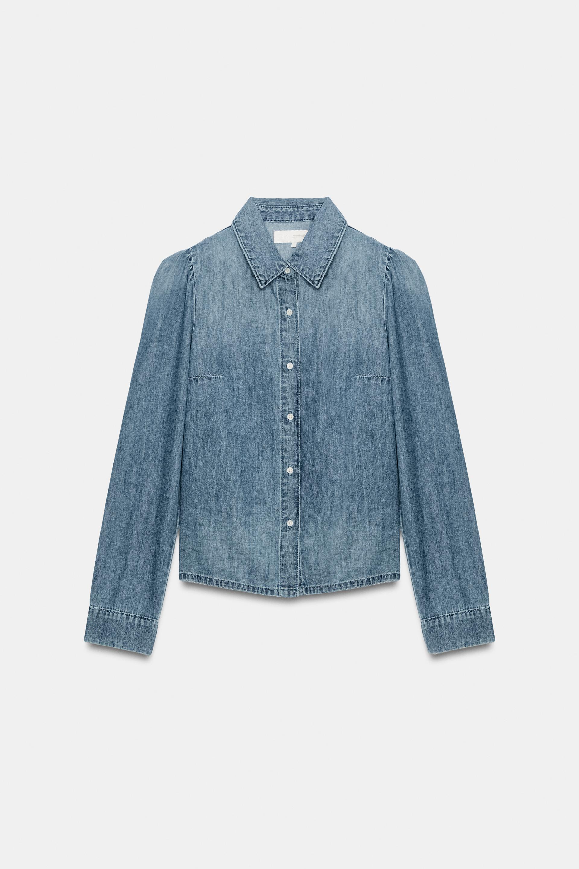 TRF GATHERED SHOULDER DENIM SHIRT thumbnail 7