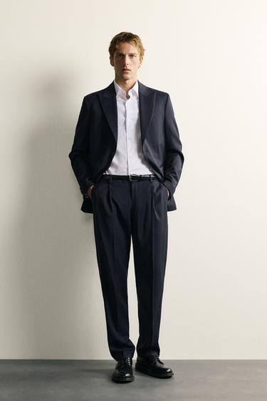 BLAZER REGULAR FIT TRAJE RAYA DIPLOMÁTICA 100% LANA - Marino de Zara - Imagen 0