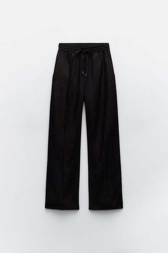HIGH-WAISTED FAUX LEATHER ZW MARINE STRAIGHT PANTS - Black