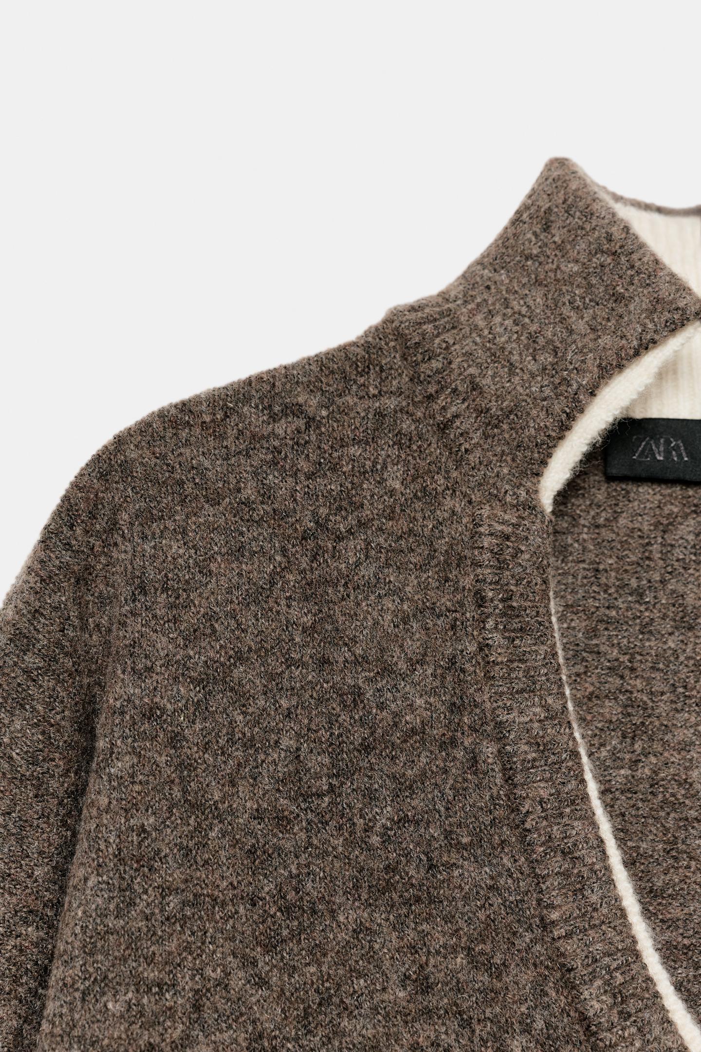 Женский свитер Zara Double-Look Wool, цвет: Норковый — фото 9