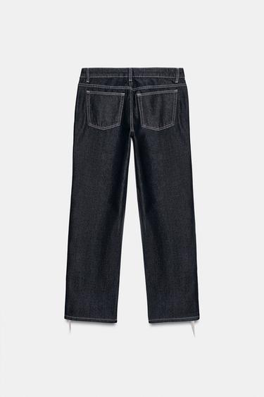 TRF LOW-RISE STRAIGHT FRINGED JEANS - Dark indigo by Zara