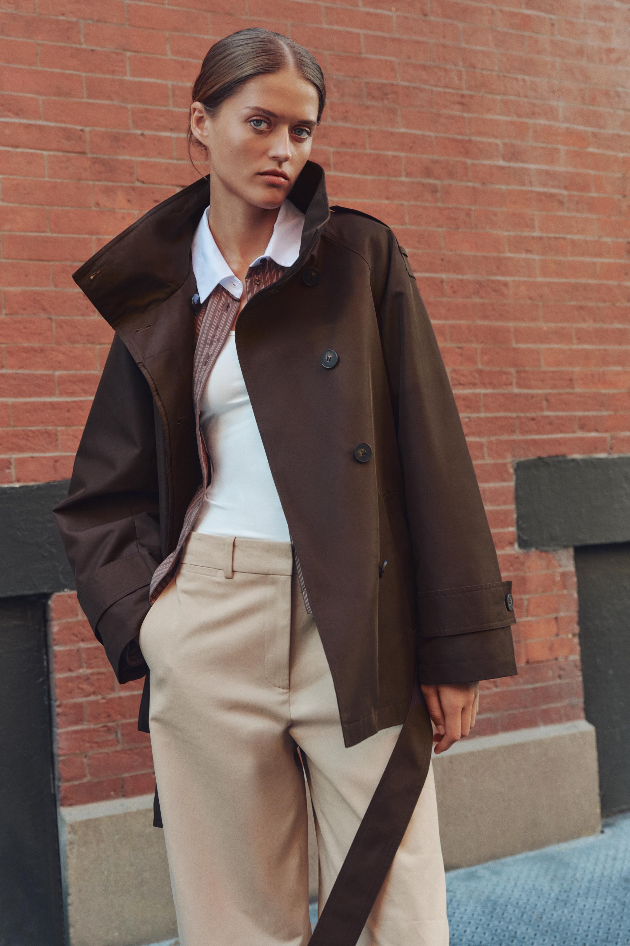 Zara SÜET YÜKSEK YAKALI KEMERLİ TRENÇKOT görsel 7