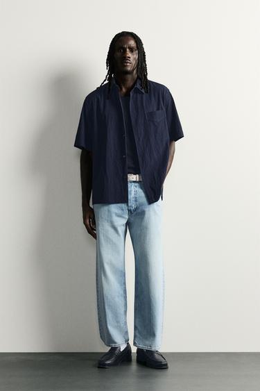 РУБАШКА RELAXED FIT ИЗ СТРУЯЩЕЙСЯ ТКАНИ — СИНИЙ от Zara