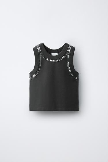 TOP LENTEJUELAS - Gris antracita de Zara