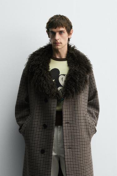 Zara HARRY LAMBERT FOR ZARA X DISNEY COMBINATION CHECKERED COAT - Brown