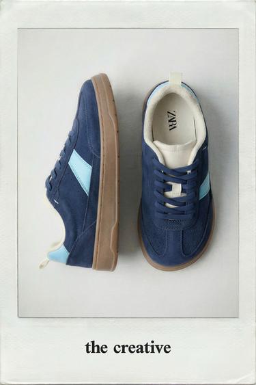 Zara BAREFOOT LEATHER SNEAKERS - Blue