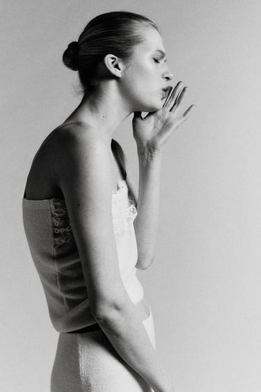 KNIT TOP WITH LACE EMBROIDERY - Ecru by Zara - Image 7