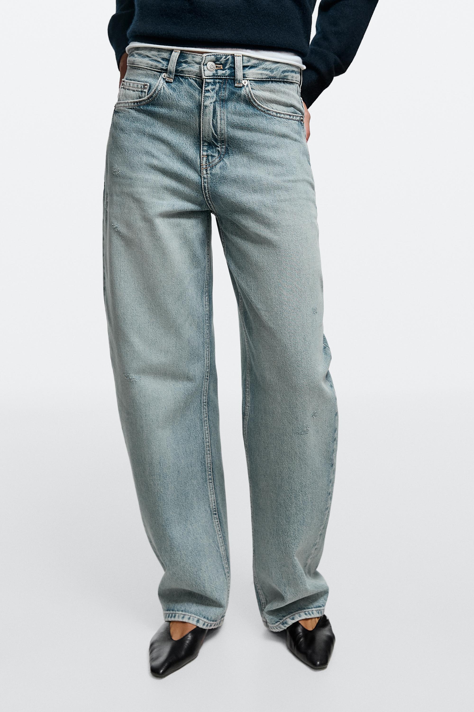 Mid-waist barrel fit jeans — Aquamarine