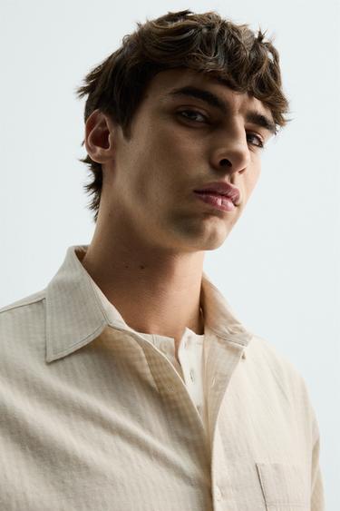 RELAXED FIT CHECK SHIRT - Ecru by Zara - Image 5