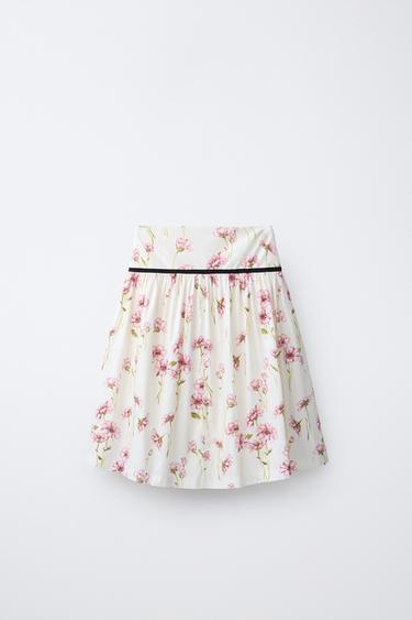 JUPE MI-LONGUE À IMPRIMÉ FLEURS - Rose / Blanc de Zara - Image 1