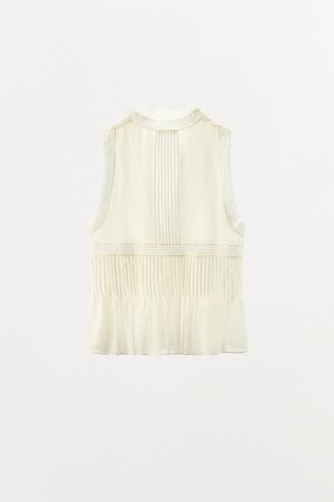 TOP PLISSÉ DENTELLE - Blanc cassé de Zara - Image 2