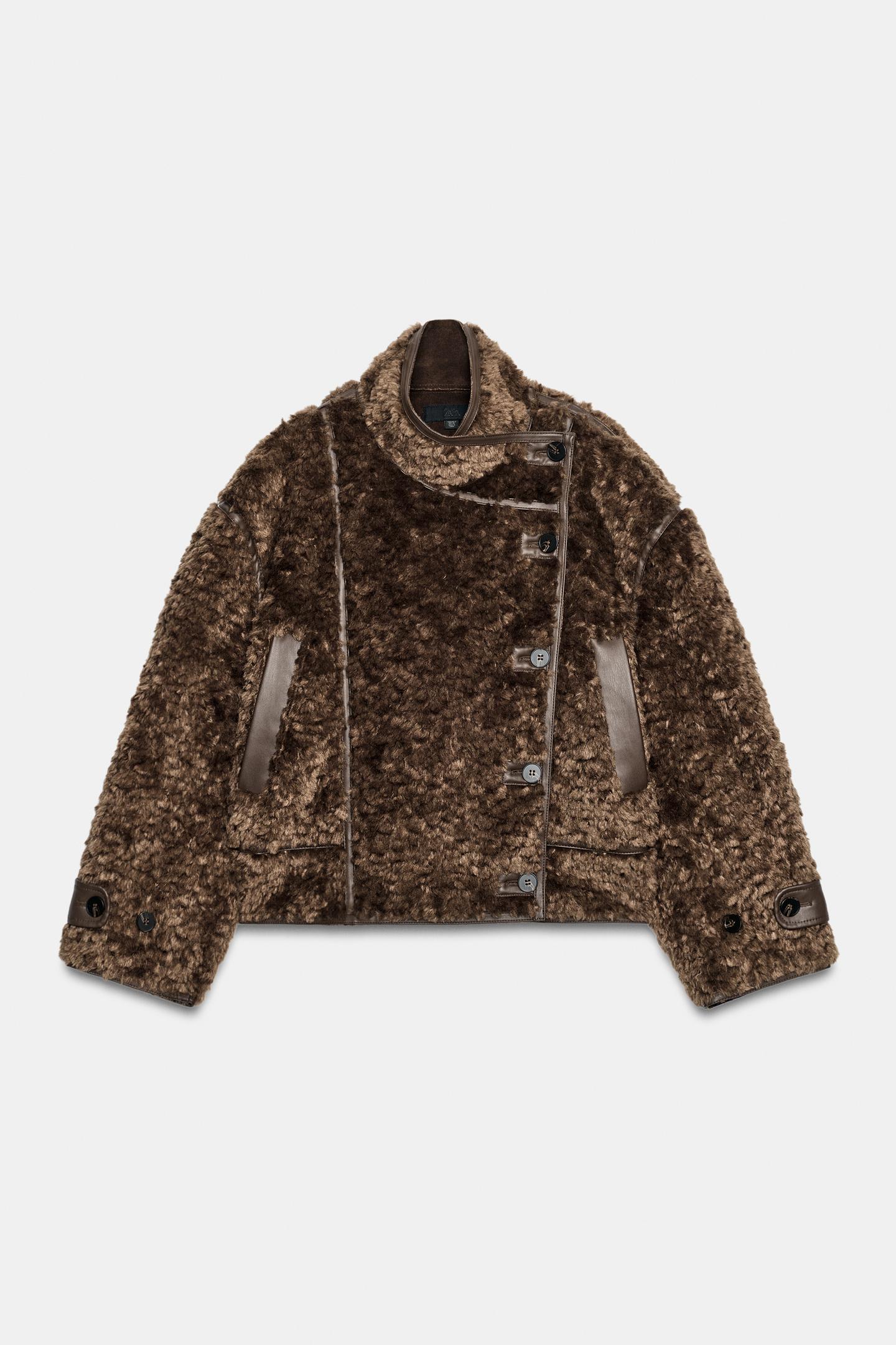 Женская куртка Zara Combined Faux Fur, цвет: Коричневый — фото 8