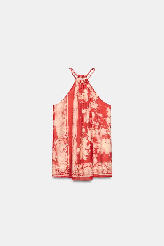 PRINTED MINI DRESS - Red / White by Zara - Image 0