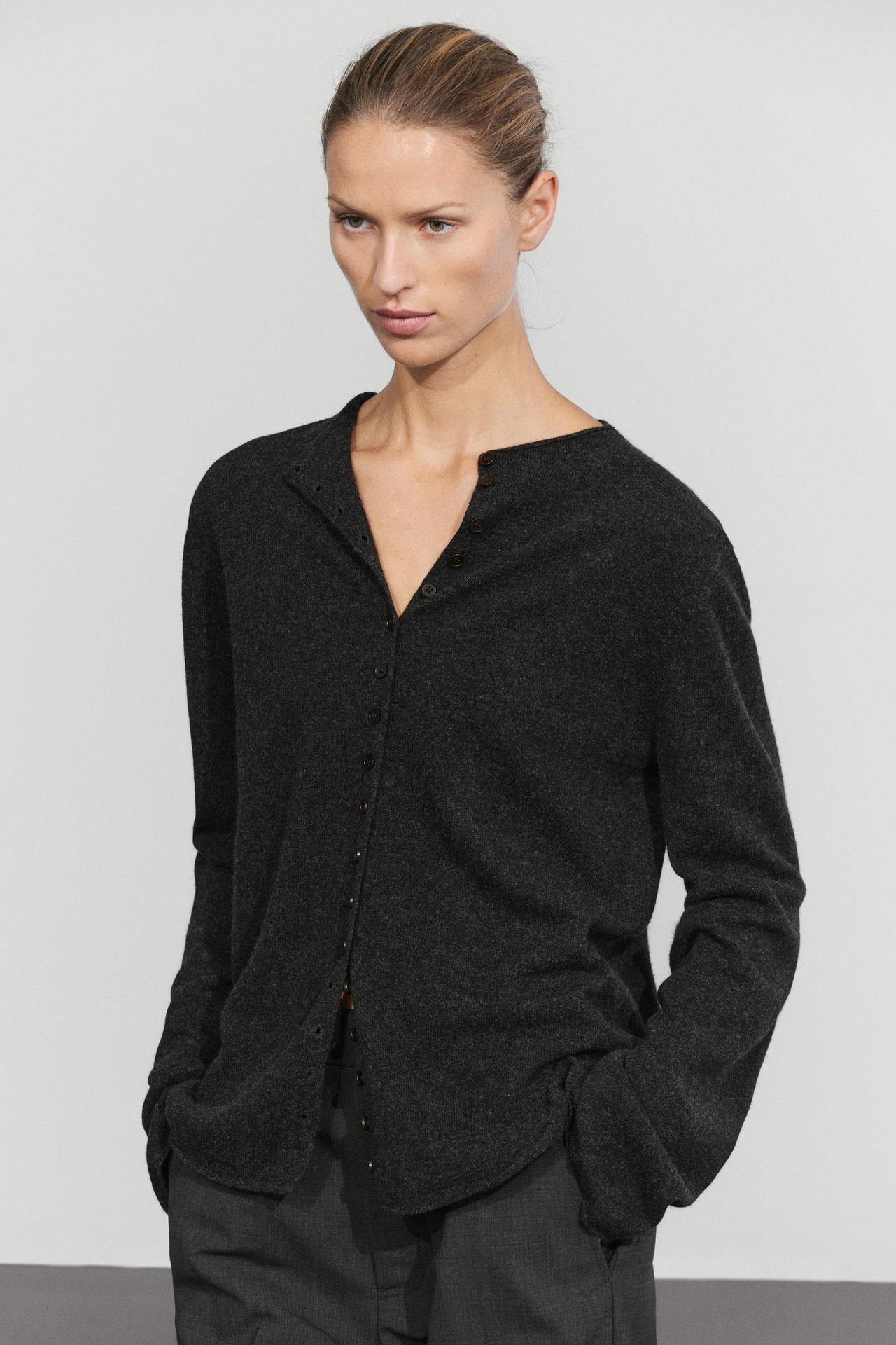 Wool-blend knit cardigan with buttons — Anthracite grey