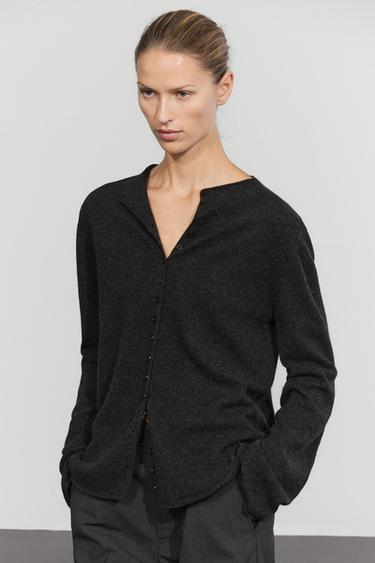 Wool-blend knit cardigan with buttons — Anthracite grey 2