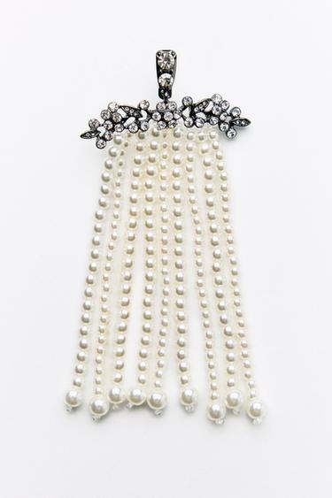 RHINESTONE AND FAUX PEARL WATERFALL EARRINGS -  by Zara - Image 3