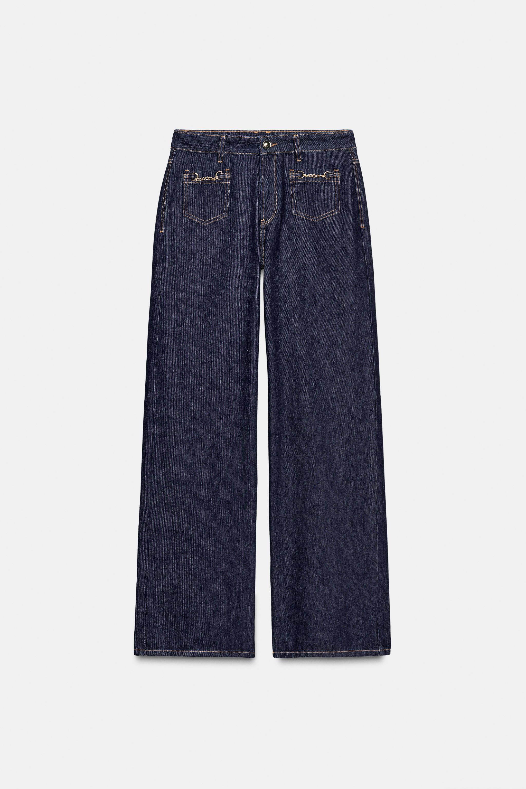 JEANS Z1975 ワイドレッグ ミッドライズ チェーン - ブルー