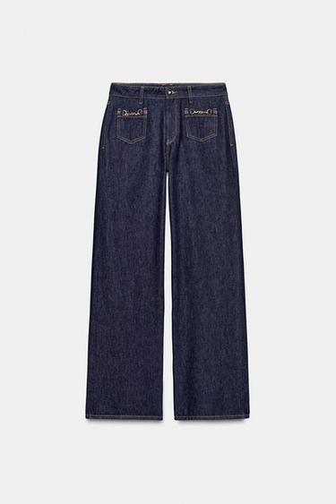 Z1975 MID-WAIST WIDE-LEG JEANS WITH CHAINS - Blue by Zara